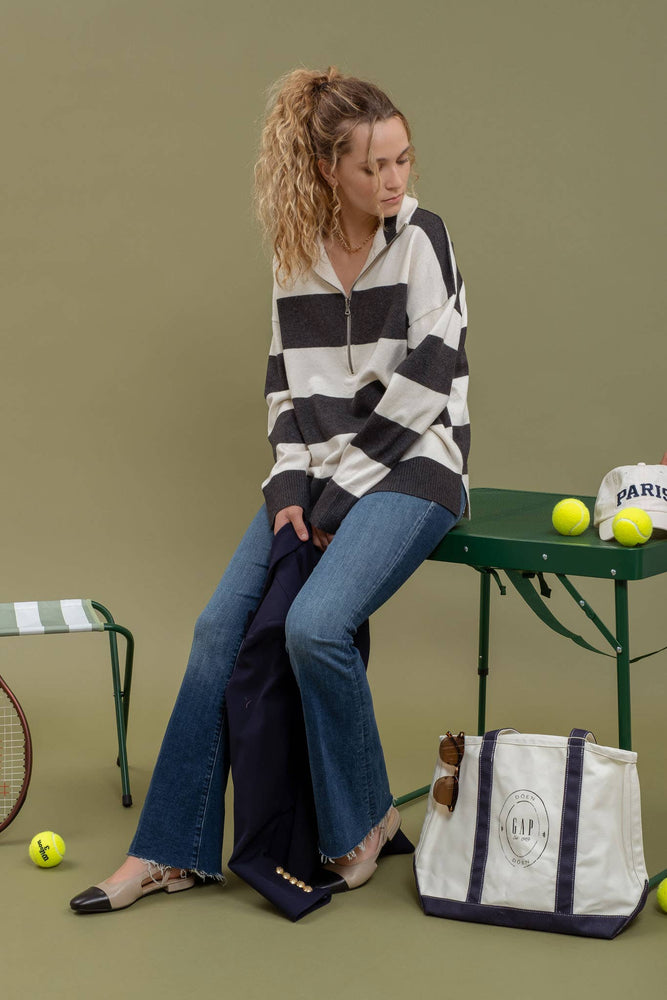 Game Set Match Striped Half Zip Sweater