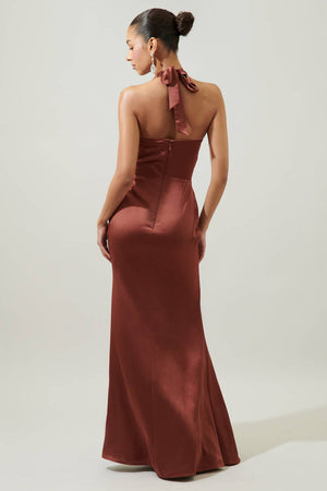 Spellbound Halter Satin Maxi Dress