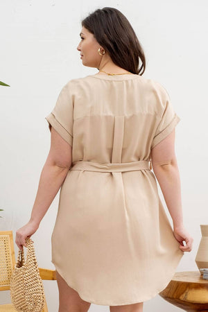 Plus Neutral Staple Belted Dress